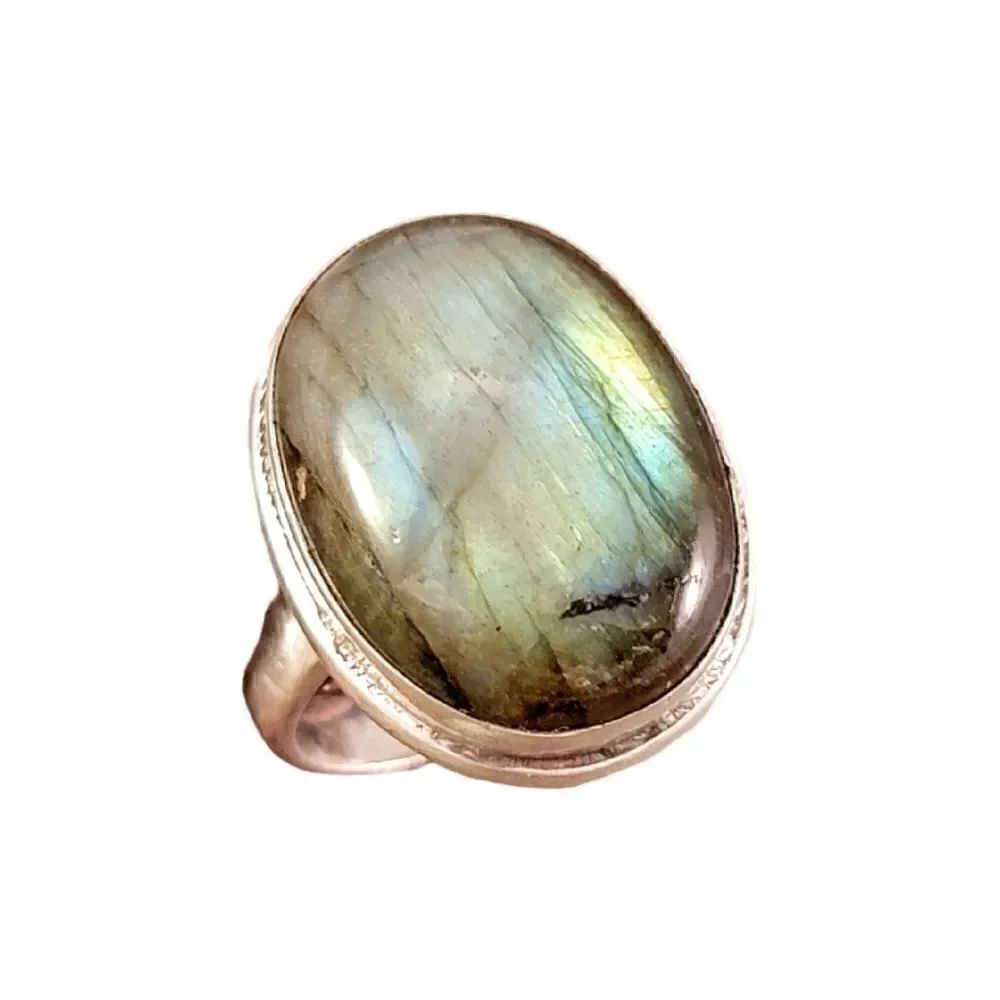 Sterling Silver Labradorite Oval Bezel Set Ring